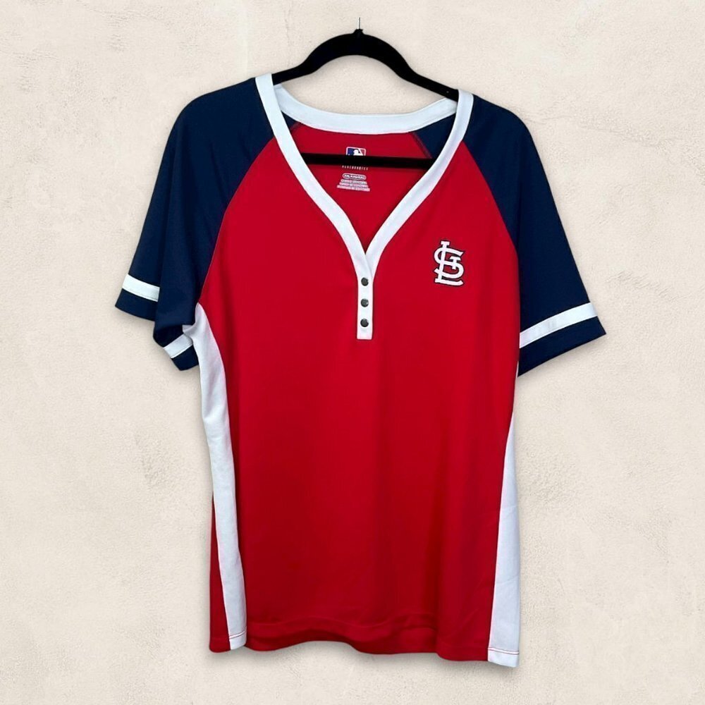 Mlb Genuine Merchandise St Louise Cardinals V-Neck Henley Short Sleeve Size XXL